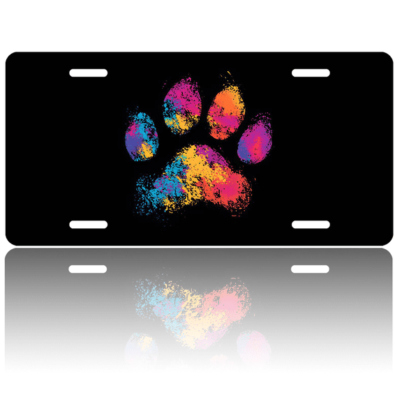1 Pcs 2D Flat License Plate Covers & Frames, Colorful Pet Paw For Decorative Front, Waterproof For Decoration Aluminum License Plate Covers & Frames Cover For Men Women, 12" X 6"