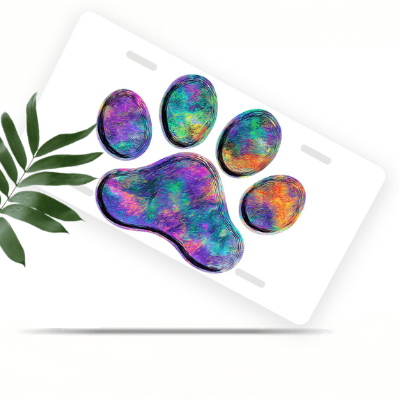 1 Pcs 2D Flat License Plate Covers & Frames, Colorful Pet Paw For Decorative Front, Waterproof For Decoration Aluminum License Plate Covers & Frames Cover For Men Women, 12" X 6"