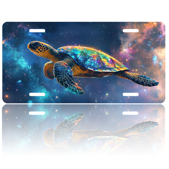 1 Pcs 2D Flat License Plate Covers & Frames, Colorful Sea Turtle in Space For Decorative Front, Waterproof For Decoration Aluminum License Plate Covers & Frames Cover For Men Women, 12" X 6"
