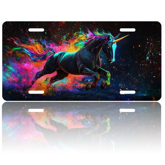 1 Pcs 2D Flat License Plate Covers & Frames, Colorful Unicorn License For Decorative Front, Waterproof For Decoration Aluminum License Plate Covers & Frames Cover For Men Women, 12" X 6"
