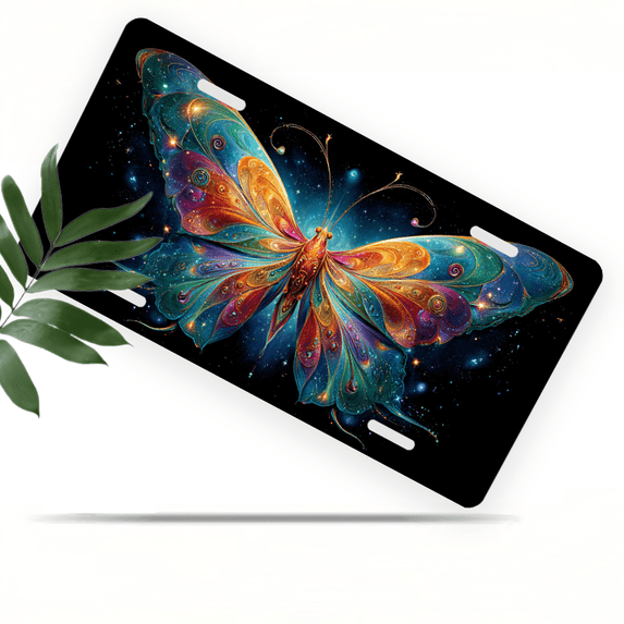 1 Pcs 2D Flat License Plate Covers & Frames, Cosmic Butterfly For Decorative Front, Waterproof For Decoration Aluminum License Plate Covers & Frames Cover For Men Women, 12" X 6"