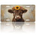 thumbnail image 1 of 1 Pcs 2D Flat License Plate Covers & Frames, Cow with Flower Crown For Decorative Front, Waterproof For Decoration Aluminum License Plate Covers & Frames Cover For Men Women, 12" X 6", 1 of 7