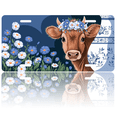 thumbnail image 1 of 1 Pcs 2D Flat License Plate Covers & Frames, Cow with Flower For Decorative Front, Waterproof For Decoration Aluminum License Plate Covers & Frames Cover For Men Women, 12" X 6", 1 of 7