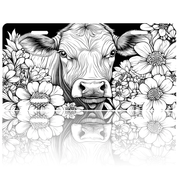 1 Pcs 2D Flat License Plate Covers & Frames, Cow with Flowers For Decorative Front, Waterproof For Decoration Aluminum License Plate Covers & Frames Cover For Men Women, 12" X 6"