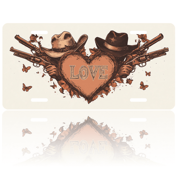 1 Pcs 2D Flat License Plate Covers & Frames, Cowboy Love For Decorative Front, Waterproof For Decoration Aluminum License Plate Covers & Frames Cover For Men Women, 12" X 6"