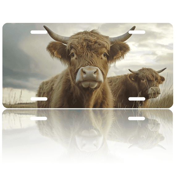 1 Pcs 2D Flat License Plate Covers & Frames, Cows For Decorative Front, Waterproof For Decoration Aluminum License Plate Covers & Frames Cover For Men Women, 12" X 6"