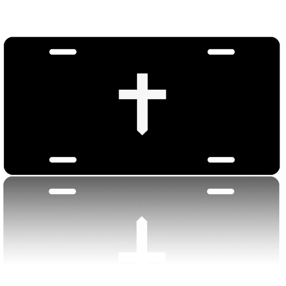1 Pcs 2D Flat License Plate Covers & Frames, Cross For Decorative Front, Waterproof For Decoration Aluminum License Plate Covers & Frames Cover For Men Women, 12" X 6"
