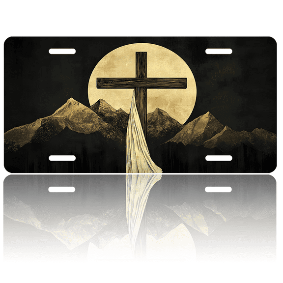 1 Pcs 2D Flat License Plate Covers & Frames, Cross For Decorative Front, Waterproof For Decoration Aluminum License Plate Covers & Frames Cover For Men Women, 12" X 6"