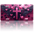 thumbnail image 1 of 1 Pcs 2D Flat License Plate Covers & Frames, Cross with Wings and Hearts For Decorative Front, Waterproof For Decoration Aluminum License Plate Covers & Frames Cover For Men Women, 12" X 6", 1 of 7
