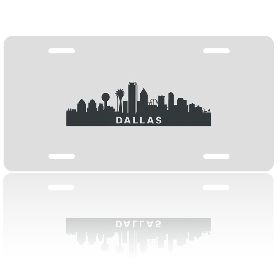 1 Pcs 2D Flat License Plate Covers & Frames, Dallas Skyline For Decorative Front, Waterproof For Decoration Aluminum License Plate Covers & Frames Cover For Men Women, 12" X 6"