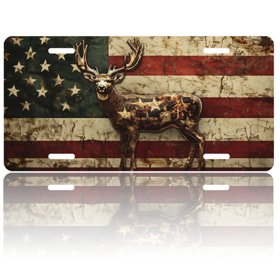1 Pcs 2D Flat License Plate Covers & Frames, Deer Against For Decorative Front, Waterproof For Decoration Aluminum License Plate Covers & Frames Cover For Men Women, 12" X 6"