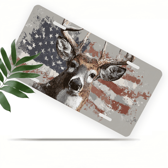 1 Pcs 2D Flat License Plate Covers & Frames, Deer Against For Decorative Front, Waterproof For Decoration Aluminum License Plate Covers & Frames Cover For Men Women, 12" X 6"