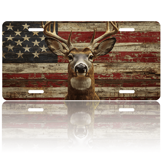 1 Pcs 2D Flat License Plate Covers & Frames, Deer against For Decorative Front, Waterproof For Decoration Aluminum License Plate Covers & Frames Cover For Men Women, 12" X 6"