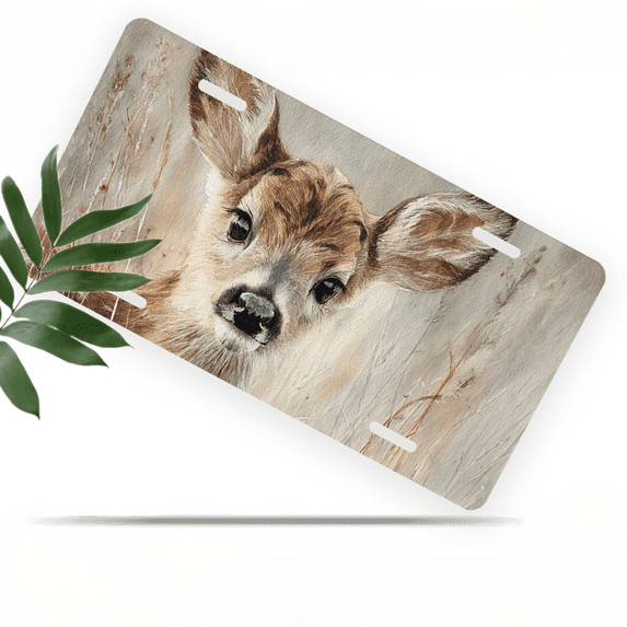1 Pcs 2D Flat License Plate Covers & Frames, Deer Fawn For Decorative Front, Waterproof For Decoration Aluminum License Plate Covers & Frames Cover For Men Women, 12" X 6"