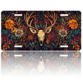 thumbnail image 1 of 1 Pcs 2D Flat License Plate Covers & Frames, Deer Skull with Floral For Decorative Front, Waterproof For Decoration Aluminum License Plate Covers & Frames Cover For Men Women, 12" X 6", 1 of 4