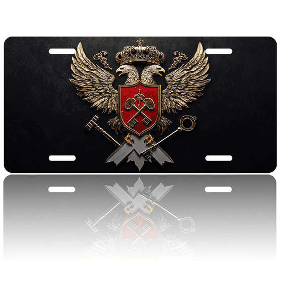 1 Pcs 2D Flat License Plate Covers & Frames, Doubleheaded Eagle For Decorative Front, Waterproof For Decoration Aluminum License Plate Covers & Frames Cover For Men Women, 12" X 6"