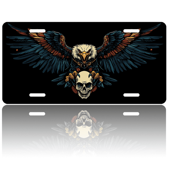1 Pcs 2D Flat License Plate Covers & Frames, Eagle with Skull For Decorative Front, Waterproof For Decoration Aluminum License Plate Covers & Frames Cover For Men Women, 12" X 6"