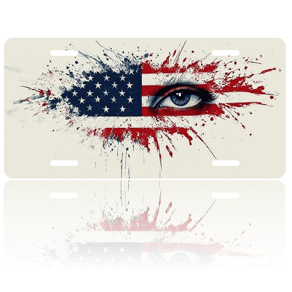 1 Pcs 2D Flat License Plate Covers & Frames, Eye with American For Decorative Front, Waterproof For Decoration Aluminum License Plate Covers & Frames Cover For Men Women, 12" X 6"
