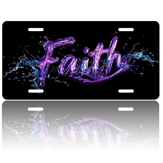 1 Pcs 2D Flat License Plate Covers & Frames, Faith For Decorative Front, Waterproof For Decoration Aluminum License Plate Covers & Frames Cover For Men Women, 12" X 6"