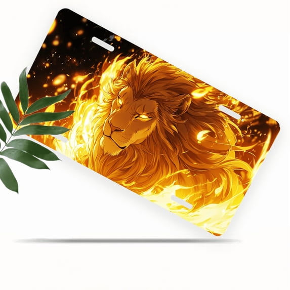 1 Pcs 2D Flat License Plate Covers & Frames, Fiery Lion For Decorative Front, Waterproof For Decoration Aluminum License Plate Covers & Frames Cover For Men Women, 12" X 6"