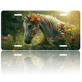 thumbnail image 1 of 1 Pcs 2D Flat License Plate Covers & Frames, Floweradorned Horse For Decorative Front, Waterproof For Decoration Aluminum License Plate Covers & Frames Cover For Men Women, 12" X 6", 1 of 7