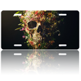 thumbnail image 1 of 1 Pcs 2D Flat License Plate Covers & Frames, Flowercovered Skull For Decorative Front, Waterproof For Decoration Aluminum License Plate Covers & Frames Cover For Men Women, 12" X 6", 1 of 7