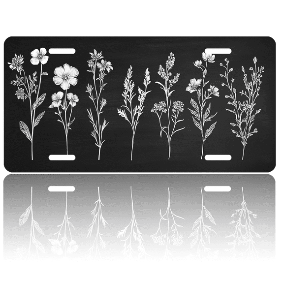 1 Pcs 2D Flat License Plate Covers & Frames, Flowers For Decorative Front, Waterproof For Decoration Aluminum License Plate Covers & Frames Cover For Men Women, 12" X 6"
