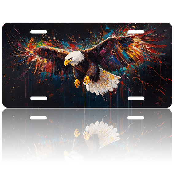 1 Pcs 2D Flat License Plate Covers & Frames, Flying Eagle with Colorful For Decorative Front, Waterproof For Decoration Aluminum License Plate Covers & Frames Cover For Men Women, 12" X 6"