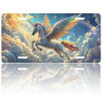thumbnail image 1 of 1 Pcs 2D Flat License Plate Covers & Frames, Flying Unicorn in Clouds For Decorative Front, Waterproof For Decoration Aluminum License Plate Covers & Frames Cover For Men Women, 12" X 6", 1 of 7