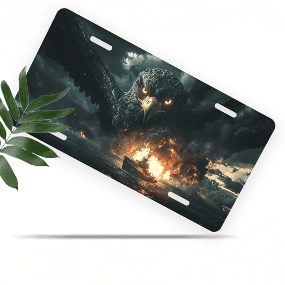 1 Pcs 2D Flat License Plate Covers & Frames, Giant Eagle For Decorative Front, Waterproof For Decoration Aluminum License Plate Covers & Frames Cover For Men Women, 12" X 6"