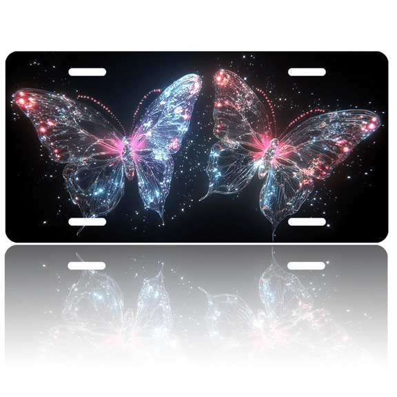 1 Pcs 2D Flat License Plate Covers & Frames, Glowing Butterflies For Decorative Front, Waterproof For Decoration Aluminum License Plate Covers & Frames Cover For Men Women, 12" X 6"