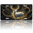 thumbnail image 1 of 1 Pcs 2D Flat License Plate Covers & Frames, Golden Deer For Decorative Front, Waterproof For Decoration Aluminum License Plate Covers & Frames Cover For Men Women, 12" X 6", 1 of 7