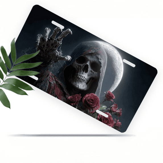 1 Pcs 2D Flat License Plate Covers & Frames, Grim Reaper with For Decorative Front, Waterproof For Decoration Aluminum License Plate Covers & Frames Cover For Men Women, 12" X 6"