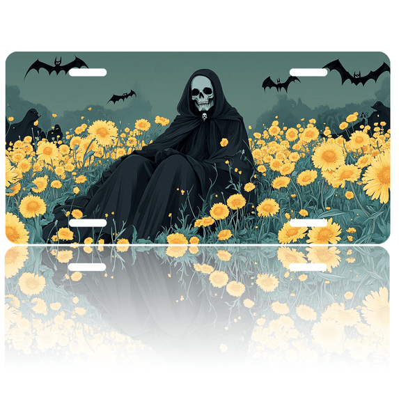 1 Pcs 2D Flat License Plate Covers & Frames, The Grim Reaper For Decorative Front, Waterproof For Decoration Aluminum License Plate Covers & Frames Cover For Men Women, 12" X 6"