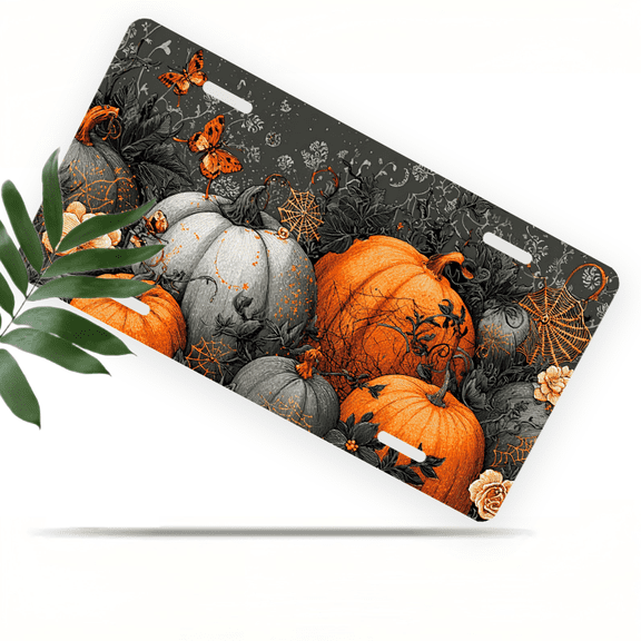 1 Pcs 2D Flat License Plate Covers & Frames, Halloween Pumpkins For Decorative Front, Waterproof For Decoration Aluminum License Plate Covers & Frames Cover For Men Women, 12" X 6"