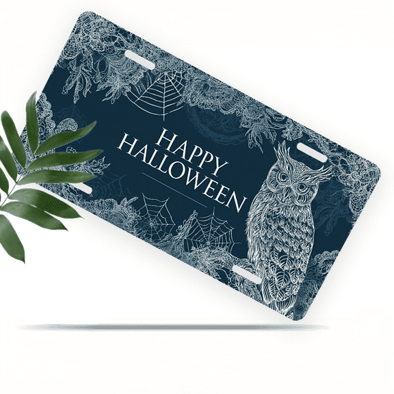1 Pcs 2D Flat License Plate Covers & Frames, Happy Halloween Owl For Decorative Front, Waterproof For Decoration Aluminum License Plate Covers & Frames Cover For Men Women, 12" X 6"