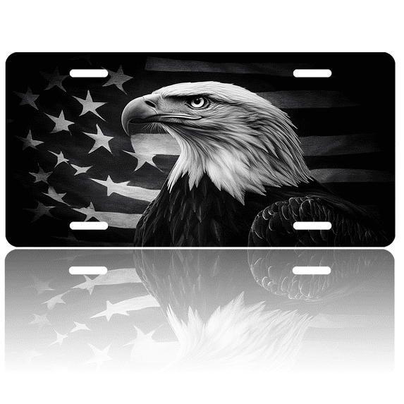 1 Pcs 2D Flat License Plate Covers & Frames, Head of Bald Eagle For Decorative Front, Waterproof For Decoration Aluminum License Plate Covers & Frames Cover For Men Women, 12" X 6"