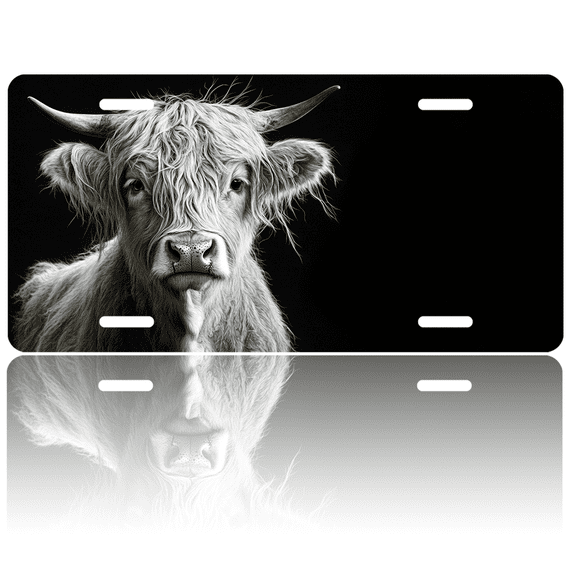 1 Pcs 2D Flat License Plate Covers & Frames, Highland Cow For Decorative Front, Waterproof For Decoration Aluminum License Plate Covers & Frames Cover For Men Women, 12" X 6"