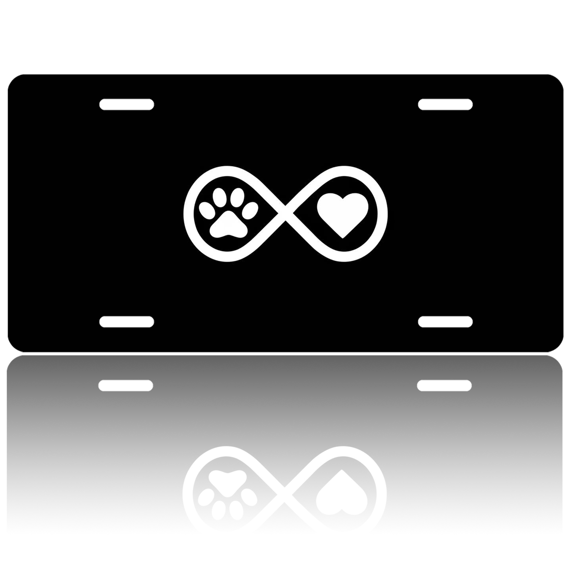 1 Pcs 2D Flat License Plate Covers & Frames, Infinity with Paw For Decorative Front, Waterproof For Decoration Aluminum License Plate Covers & Frames Cover For Men Women, 12" X 6"