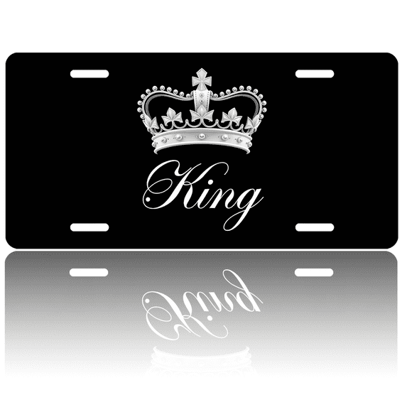 1 Pcs 2D Flat License Plate Covers & Frames, King Crown For Decorative Front, Waterproof For Decoration Aluminum License Plate Covers & Frames Cover For Men Women, 12" X 6"
