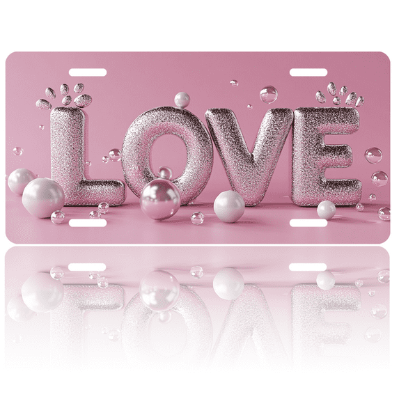 1 Pcs 2D Flat License Plate Covers & Frames, LOVE For Decorative Front, Waterproof For Decoration Aluminum License Plate Covers & Frames Cover For Men Women, 12" X 6"