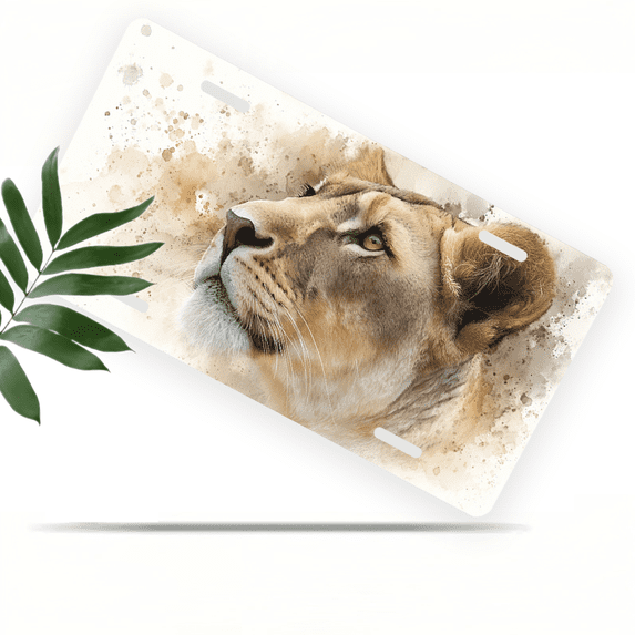 1 Pcs 2D Flat License Plate Covers & Frames, Lioness For Decorative Front, Waterproof For Decoration Aluminum License Plate Covers & Frames Cover For Men Women, 12" X 6"