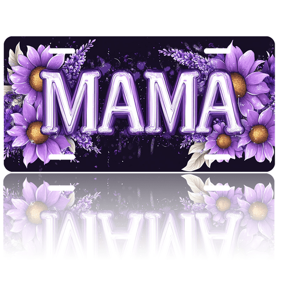 1 Pcs 2D Flat License Plate Covers & Frames, MAMA with Flowers For Decorative Front, Waterproof For Decoration Aluminum License Plate Covers & Frames Cover For Men Women, 12" X 6"