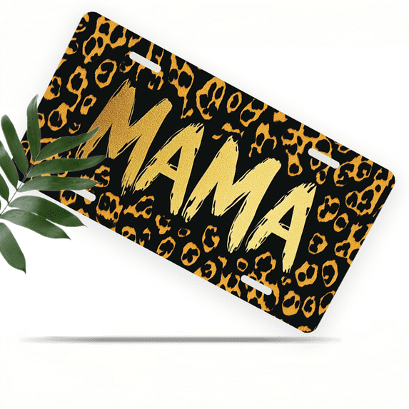 1 Pcs 2D Flat License Plate Covers & Frames, MAMA with Leopard For Decorative Front, Waterproof For Decoration Aluminum License Plate Covers & Frames Cover For Men Women, 12" X 6"