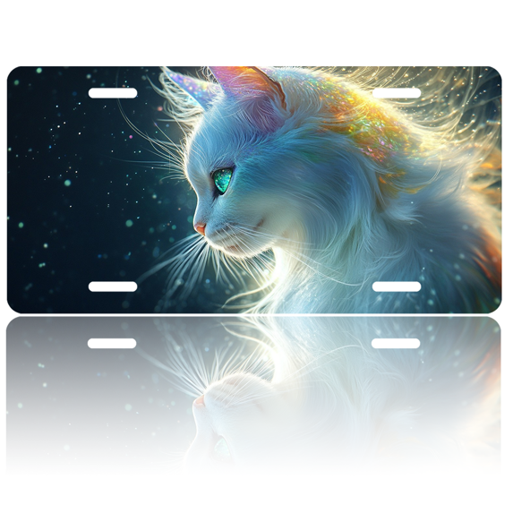 1 Pcs 2D Flat License Plate Covers & Frames, Magic Cat For Decorative Front, Waterproof For Decoration Aluminum License Plate Covers & Frames Cover For Men Women, 12" X 6"