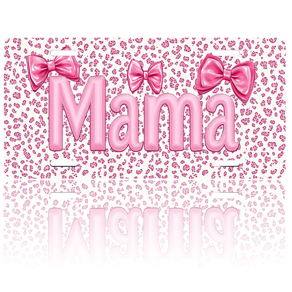 1 Pcs 2D Flat License Plate Covers & Frames, Mama with Pink Bows For Decorative Front, Waterproof For Decoration Aluminum License Plate Covers & Frames Cover For Men Women, 12" X 6"