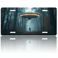 thumbnail image 1 of 1 Pcs 2D Flat License Plate Covers & Frames, A Man Facing a UFO For Decorative Front, Waterproof For Decoration Aluminum License Plate Covers & Frames Cover For Men Women, 12" X 6", 1 of 7
