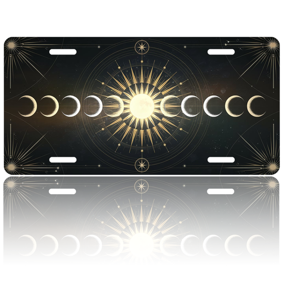 1 Pcs 2D Flat License Plate Covers & Frames, The Moon Phases and For Decorative Front, Waterproof For Decoration Aluminum License Plate Covers & Frames Cover For Men Women, 12" X 6"