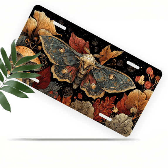 1 Pcs 2D Flat License Plate Covers & Frames, Moth and Floral For Decorative Front, Waterproof For Decoration Aluminum License Plate Covers & Frames Cover For Men Women, 12" X 6"