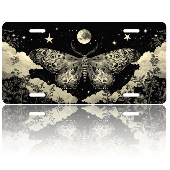 1 Pcs 2D Flat License Plate Covers & Frames, A Moth in the Night Sky For Decorative Front, Waterproof For Decoration Aluminum License Plate Covers & Frames Cover For Men Women, 12" X 6"